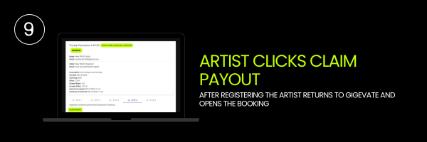 Artist view on Gigevate showing the Claim Payout button.