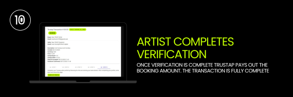 Artist Trustap profile screen showing verification steps needed for payout.