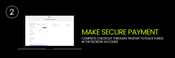 Trustap checkout page where an organiser enters payment details to place funds into escrow for a Gigevate booking.