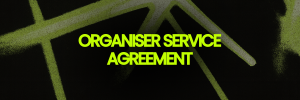 Header banner for the Gigevate Organiser Service Agreement showing the Gigevate neon green branding on a dark background
