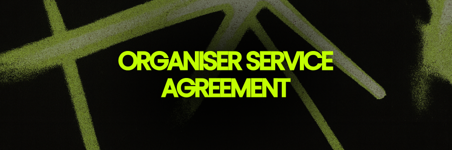 Header banner for the Gigevate Organiser Service Agreement showing the Gigevate neon green branding on a dark background
