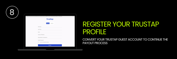 Trustap registration prompt for artists completing their payout setup.