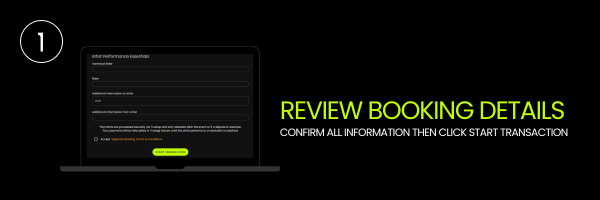 Form view on Gigevate showing the organiser booking details page before starting a Trustap payment transaction.