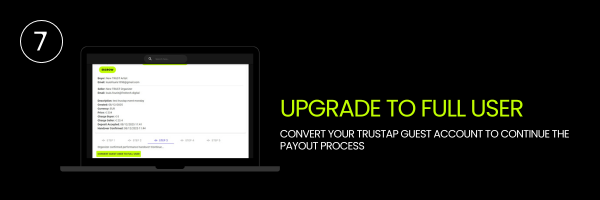 Trustap registration prompt for artists completing their payout setup.