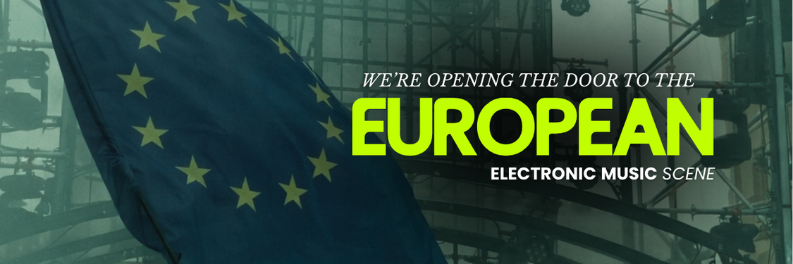 European electronic music scene visual representing Gigevate’s expansion across Europe